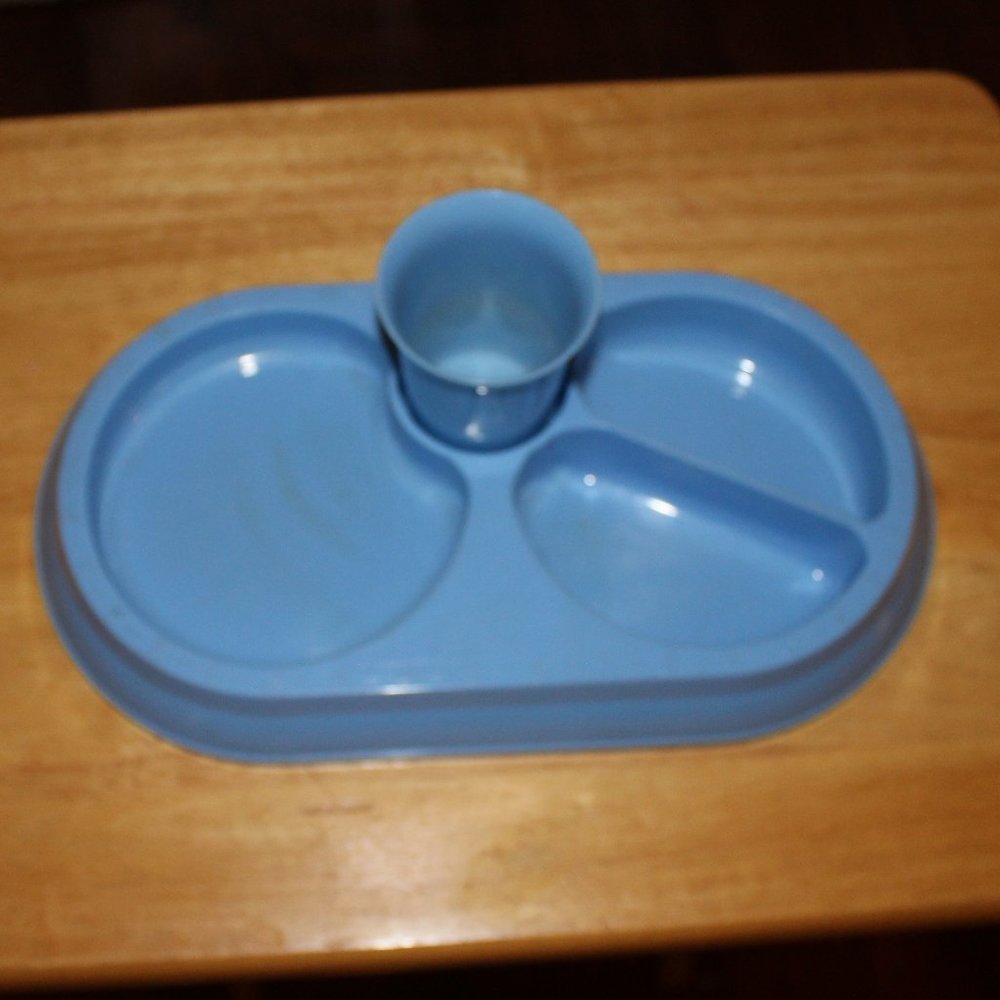 Vintage Blue  Child's Section Plate with Cup and cup holder